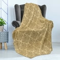 thumbnail image 4 of Autumn Damask Soft Flannel Fleece Throw Blanket, Rococo Oriental Style Floral Motifs Designed in Repeated Pattern Image, Cozy Plush for Indoor and Outdoor Use, 70" x 90", Ecru and Camel, by Ambesonne, 4 of 5