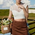 thumbnail image 2 of Razzly Women's Fashion T Shirt Elegant Lace Hollow Out Design Oktoberfest Stylish Casual Blouse Top Stretch Shirt Short Sleeve Athletic Top Womens Short Sleeve Tops Loose Fit Tees Tops for(White,S), 2 of 5