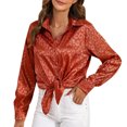 thumbnail image 1 of Hauts de Printemps pour Femmes Imprimé Léopard Couleur Satin Imitation Soie Drapé Chemises à Manches Longues pour Femmes Marron m, 1 of 4