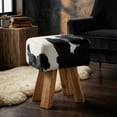 thumbnail image 4 of Bare Decor Juliet Genuine 100% Hide and Teak Vanity Stool Ottoman, Black and White, 4 of 13