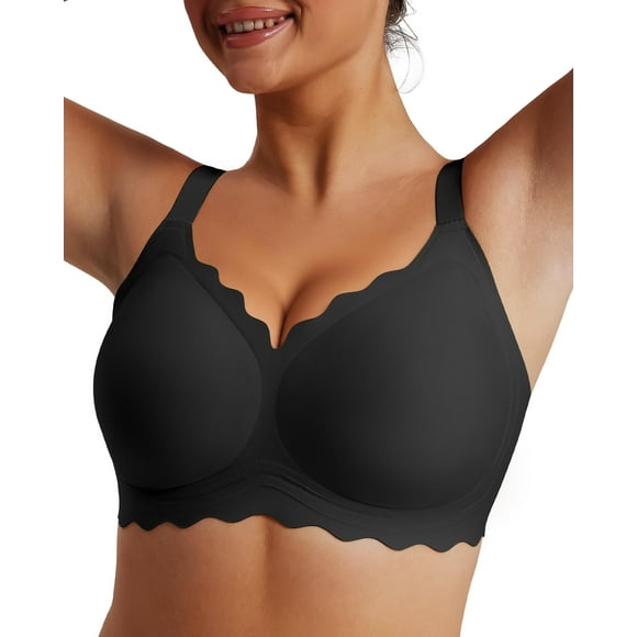 Sujetador LUXMAY, festoneado, cobertura total, cuello en V, negro