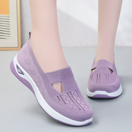 

Sehao Fashion Summer Women Sports Shoes Flat Bottom Non Slip Mesh Hollow Upper Breathable Soft Slip On Casual Style Mesh Purple 8.5 US (Wide Widths Available)