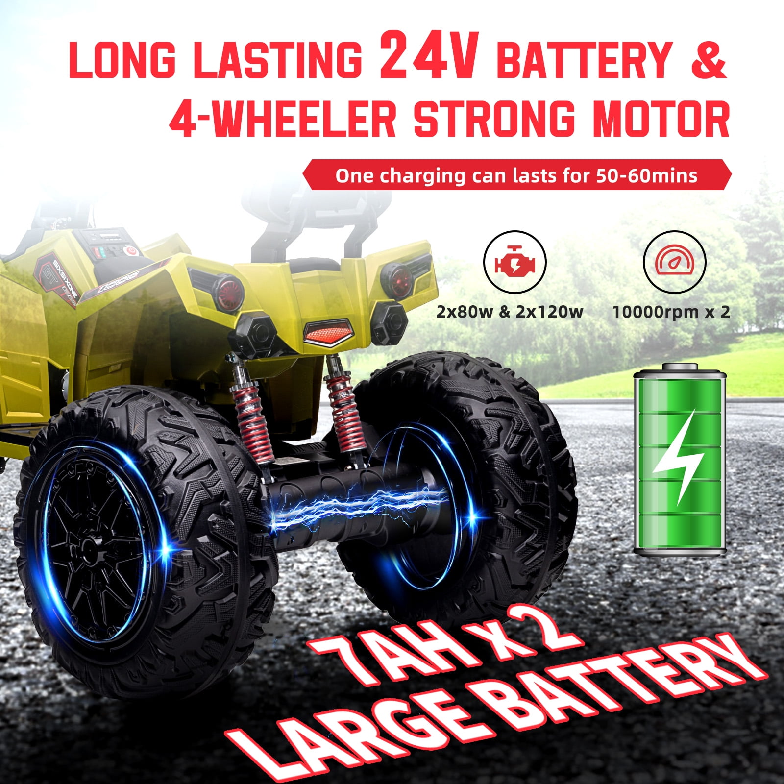 24V Kids ATV 4 Wheeler – 2 Seater Ride On Toy with 800W Motor, 4x4, Battery Powered, Lights, Spring Suspension – for Boys & Girls