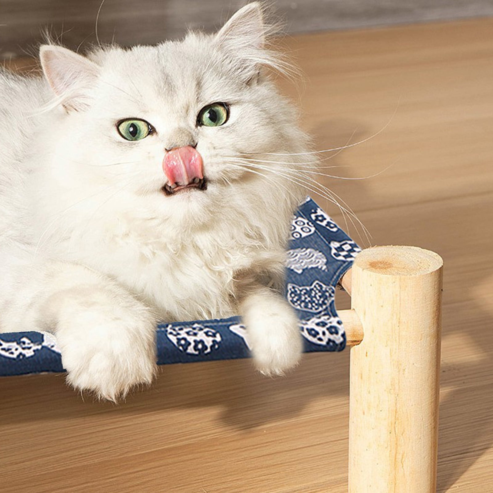 Summercome Cat/Dog Bed Hammock Cat Bed, Wooden Dog Elevated Indoor Outdoor Beds, Raised Cat Cots Furniture Pet Bed Puppy Bed Portable Breathable Mesh Cat Beds for Small Animals