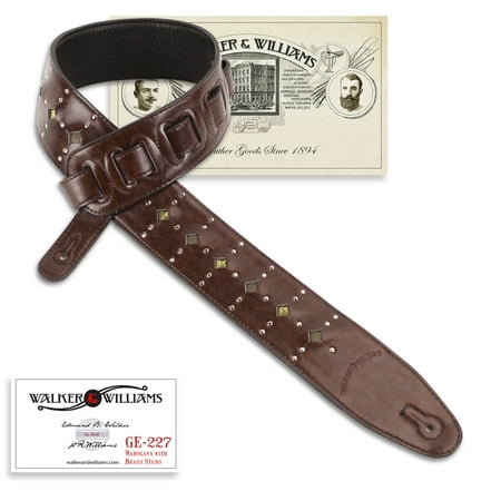 - Walker & Williams GE-227 Mahogany Padded Strap Inset Brass Studs & Silver Rivets