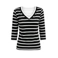 thumbnail image 4 of ShomPort Women's Tee Shirts Striped Casual Layer Tops 3/4 Sleeve Fitted Dressy V Neck Going Out Tops Summer Fall, 4 of 6
