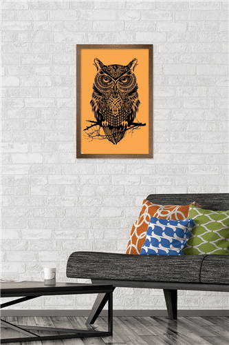 Rachel Caldwell - Warrior Owl On Orange Wall Poster, 14.725" x 22.375" Framed