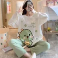 thumbnail image 3 of Conjuntos de pijamas para mujer, primavera otoño, camiseta de manga larga + pantalones, traje de 2 piezas, ropa de dormir de dibujos animados para mujer, ropa informal para el hogar, 3 of 5