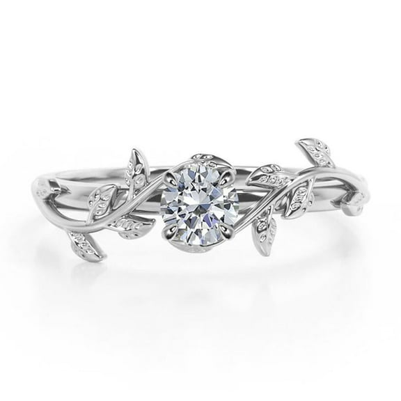 Solitaire Bypass Diamond Ring, Cluster Leafy Diamond Engagement Ring, Beautiful Round Cut Diamond Wedding Ring, 14K White Gold Plated, 1.5 Ct Simulated Diamond, Promise Ring For Her