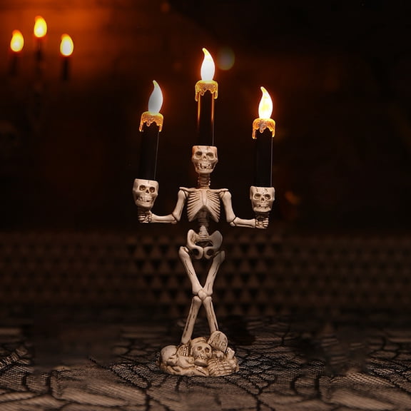 XMMSWDLA 2025 Halloween Skull Candelabra - Skull Candelabra Halloween Decorations Indoor Candles Holder Table Home-14.7" 3Arm Skeleton Hand Candle Holder for Indoor Table Decor‌