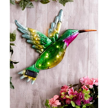 Hummingbird Metal - Solar Glass and Metal Hummingbird Wall Hanging -