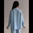 thumbnail image 4 of Conjuntos Casuales de Mujer para Estar en Casa, Camisas de Larga con Botones y Pantalones de Pierna , Chándal Azul M, 4 of 10