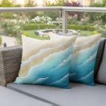 thumbnail image 4 of Outdoor Pillow Covers Pack of 2, Summer Blue Gradients Wave Waterproof Throw Pillowcase Cushion Cases, Sandy Beaches Decorative Pillow Cover for Couch Sofa Home Bed Patio, 4 of 9