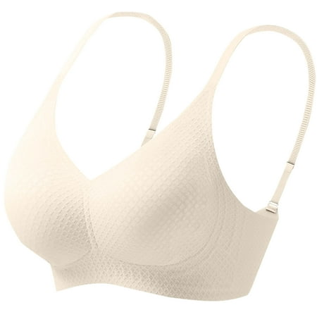 LYEAA Everyday Bras for Women Push up Padded Wireless Daily Bras Wirefree Adjustable Strap Support Lift Soft Bralette No Wire Breathable Comfort Sleeping Bras Beige 2XL