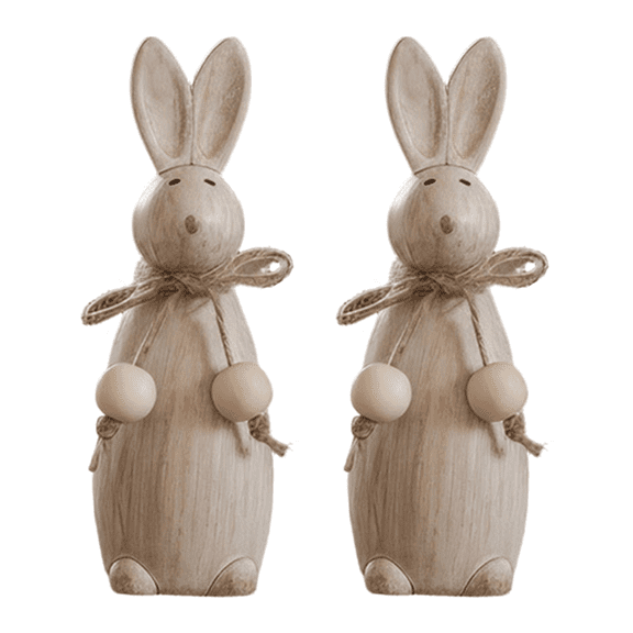 5.7 Inch Wooden Bunny Figurines Easter Decorations Indoor Outdoor Rustic Farmhouse Wood Rabbit Figurine Spring Tiered Tray Decor for Holiday Easter Table Centerpieces Home Kitchen Party Supplies