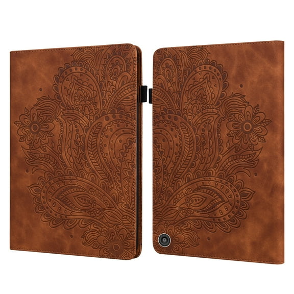 Dteck Case for Amazon Fire HD 8 (2020) 8-inch,Magnetic Flower Patterned PU Leather Wallet Card Holder Amazon Fire HD 8 Plus (2020) Case Kickstand Shockproof Folio Cover with Elastic Band,Brown