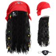 thumbnail image 1 of Peluca pirata con pañuelo rojo y parche en forma de calavera, para adulto, 1 of 3