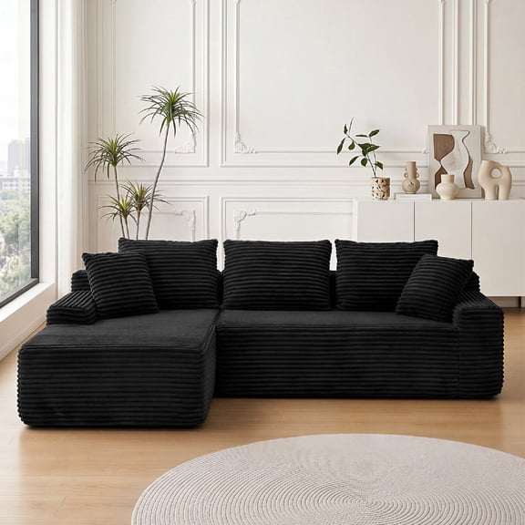 95" Sectional Couches Cloud Couch Sofa with L-Shape and Upholstered Boneless Couchs, 4 Seat Modern Modular Sectional Couch with Chaise and Deep Seatfor Living Room, Apartment, Black