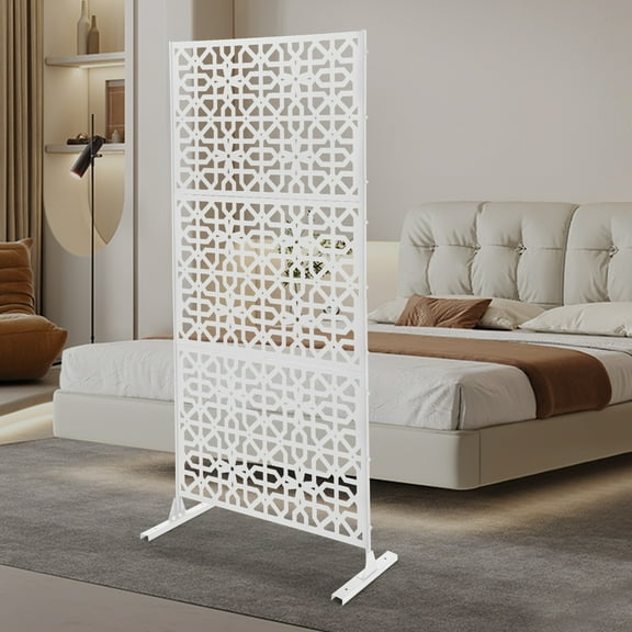 White Steel 3 Panels Privacy Screen, Decorative Privacy Screen, Privacy Fence Screen For Deck, Yard, Deck, Backyard, Balcony