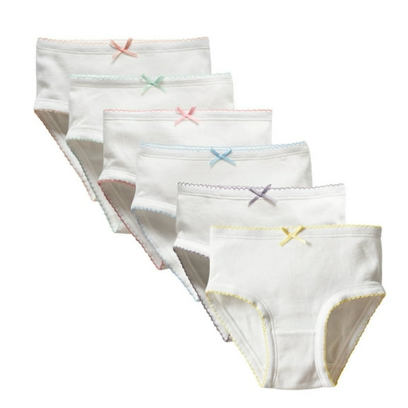 GYRATEDREAM Girls and Toddler Underwear, Cotton Knit Tagless Brief, and Bikini Panties, Big Kids Undies Soft 100% Cotton Multipack (Pack of 6) for 6-7Y White