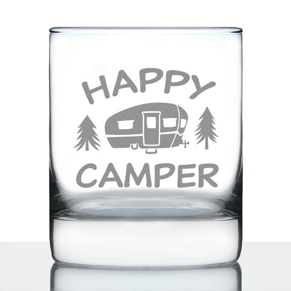 Bevvee Whiskey Rocks Glass 10.25 oz Happy Camper 2 Gifts for Happy Campers Glassware & Drinkware