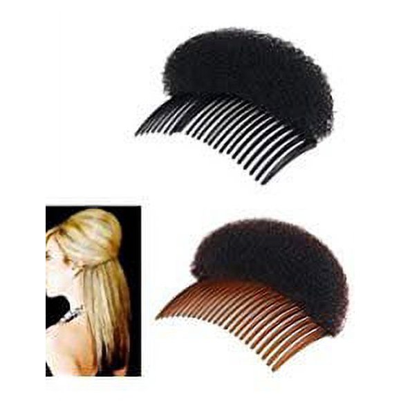 2 piezas (1 negro + 1 marrón) Mujeres Bump It Up Volumen Base para el cabello Clip de peinado Stick Bum Maker Herramienta de inserción de trenza Peinador Accesorios para el cabello de fiesta con peine