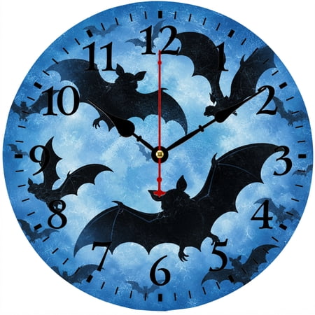 Cozy Hour 9 . 84 Inch Bat Wall Clock, Blue Gothic Halloween Decorative Analog Clock with Large
