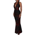 thumbnail image 4 of Coduop Women Long Bodycon Dress Print Cowl Neck Tie-Up Halter Neck Sleeveless Backless Party Dress, 4 of 9