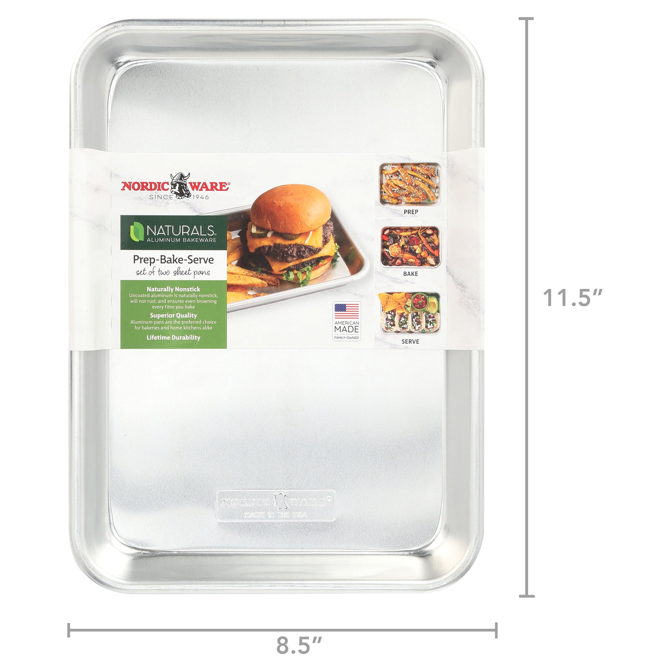 Nordic Ware 2pc Natural Aluminum 1/6th Baking and Cookie Sheet Set with Small Rectangular Sheet Pans