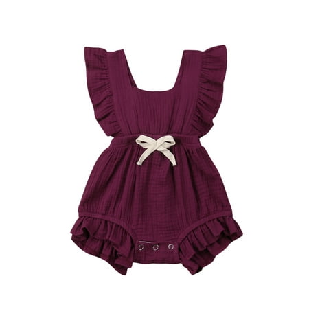 

Musuos Baby Girls Summer Ruffles Fly Sleeve Lacing Up Bow Cotton Jumpsuits