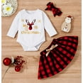 thumbnail image 6 of StylesILove Infant Baby Girls My 1st Christmas Reindeer Long Sleeve Cotton Bodysuit, Plaid Skirt & Headband 3pcs Festive Holiday Outfit (6 Months), 6 of 7