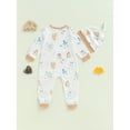 thumbnail image 4 of Suealasg Newborn Infant Girl Boy Outfits Long Sleeve Crew Neck Animal Print Footed Romper Jumpsuit + Hat Baby Girl Boy Clothes, 4 of 7