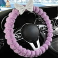 thumbnail image 2 of Fuzzy Steering Wheel Cover Plush Bow Rhinestone Sparkly Faux Fur Soft Warm Winter Universal 15 Inch for Women Girls Car Accessories Pink, 2 of 9