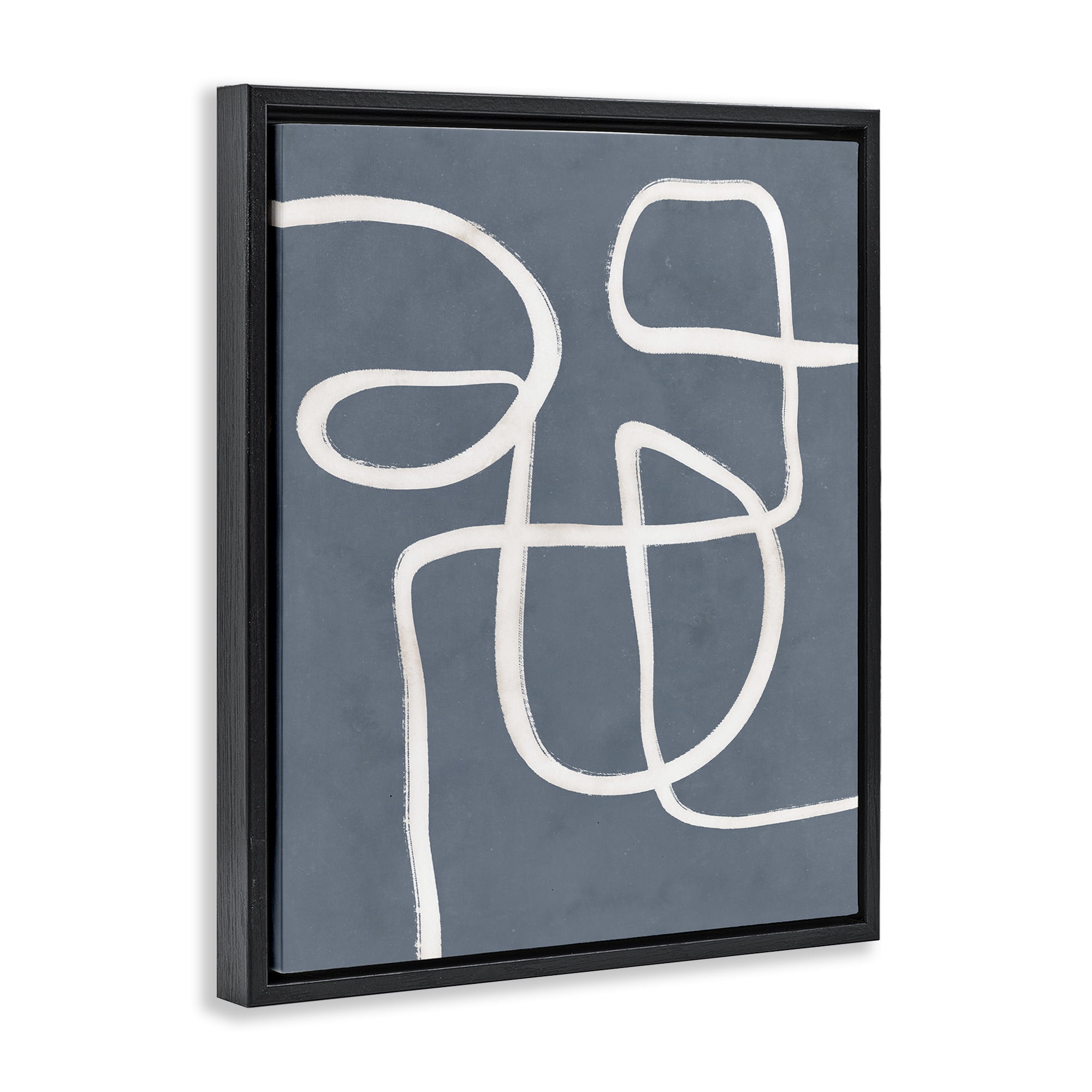 Stupell Industries Freeflow Line on Blue Abstract Painting Black Floater Framed Canvas Art Print Wall Art, 25 x 31