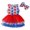 Blue, variant on KAUOD Baby Girls Star Flag 4th of July Dress Romper with Hairband Sleeveless Tulle Tutu Dress Jumpsuit Patriotic Bodysuits