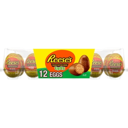 REESE'S Milk Chocolate Peanut Butter Creme Eggs, Easter Candy Carton, 14.4 oz (12 Pieces)