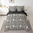 thumbnail image 2 of jejeloiu Abstract Vintage Lines 7-Piece Twin Bedding Sets,Geometric Striped Print Bedding Comforter Set,Black Beige Sheet Sets For Teens,Breathable Home Decor Reversible, 2 of 8