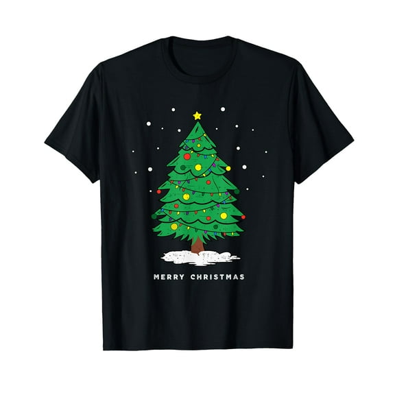 Retro Xmas Merry Christmas Tree Lights T-Shirt,Women's short-sleeved T-shirt to celebrate the coming of Christmas