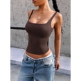 thumbnail image 5 of Women'S Padded Square Neck Tank Tops Summer Double Layer Basic Sleeveless Tank Shirts Brown M, 5 of 7