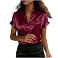 thumbnail image 2 of Maplenight Silk Button Down Shirts for Women Summer Satin Short Sleeve Shirt Dressy Business Casual Tops Ladies Elegant Blouses, 2 of 5
