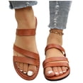 thumbnail image 5 of Narveanno Women's Cross Strappy Leather Flats Sandal Cute Dressy Toe Ring Open Toe Slip on Slide Sandals Brown 8.5, 5 of 7