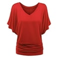 thumbnail image 5 of Plus Top V Neck Sleeve Batwing Loose T Shirt Fashion Size Fold Hem Women Solid Plus Size Tops, 5 of 5