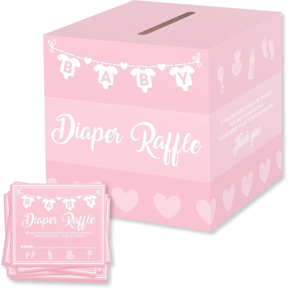 Baby Shower Games for Girls, 50 Pink Diaper Raffle Tickets, Diaper Raffle Ticket Cards Box, Baby Shower Decorations, Raffle Prizes, Ideas