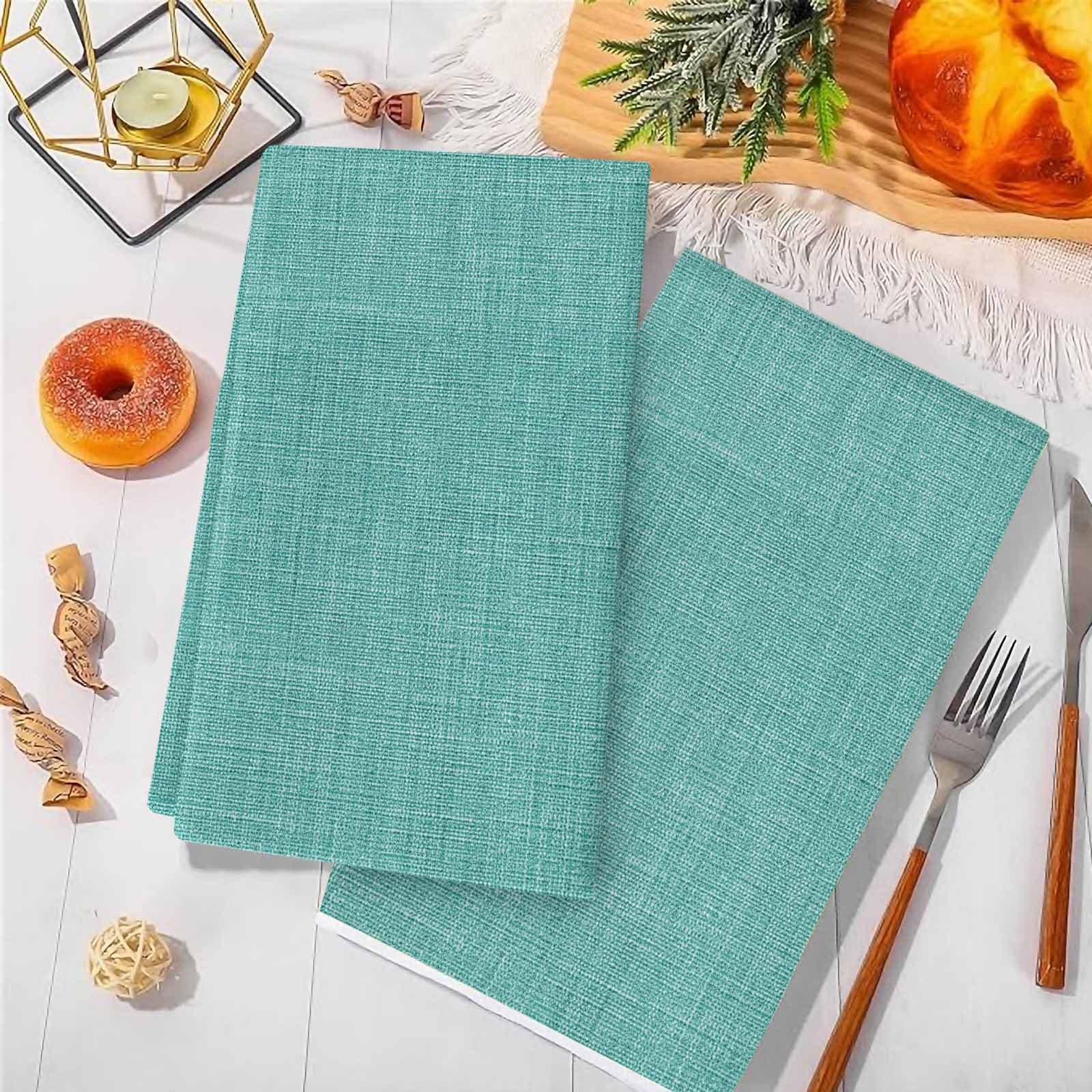 Teal Kitchen Towels Set of 2, Farmhouse Burlap Solid Green Color Modern Linen Texture Soft Microfiber Dish Towels, Absorbent Washable Dishcloths for Kitchen Cleaning, Drying Dishes, 18x28 Inches