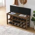 thumbnail image 5 of Height-Adjustable Long Shoe-Changing Bench, Natural Rubberwood, Comfortable Seat, Concealed & Large Storage Compartments, Natural Wood Grain (Brown), 5 of 9