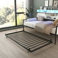 thumbnail image 5 of Miniyam Twin Daybed with Trundle, LED Headboard, USB Charging, Barn Door Storage for Adult, White, 5 of 7