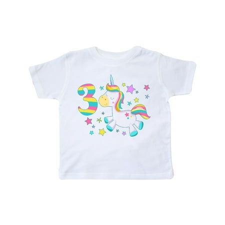 

Inktastic Third Birthday Rainbow Unicorn Plush and Stars Gift Toddler Boy or Toddler Girl T-Shirt