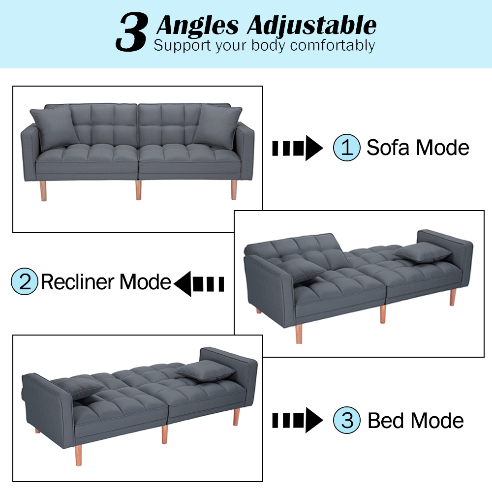 SEVENTH Convertible Sofa Bed with Armrest, Modern Fabric Sleeper Sofa Bed, Futon Couches and Sofas Sleeper with Wood Legs, Two Pillows, Recliner Couch Living Room Furniture Sofa for Home, Q128 - image 4 of 13