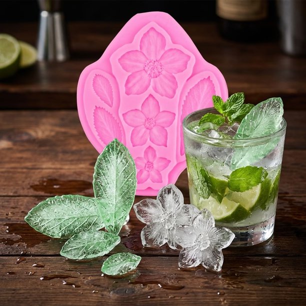 Bandeja for cubitos de hielo de silicona con forma de hoja de flor de 6 cavidades, molde antiadherente, fácil de liberar, reutilizable for fiestas de verano