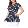 thumbnail image 6 of Unique Bargains Women's Plus Size Short Sleeves Polka Dots Peplum Top, 6 of 7